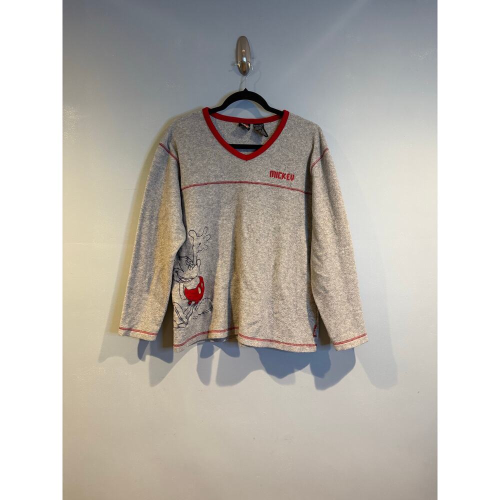 Vintage Mickey Unlimited Gray & Red V-Neck Long Sleeve Top